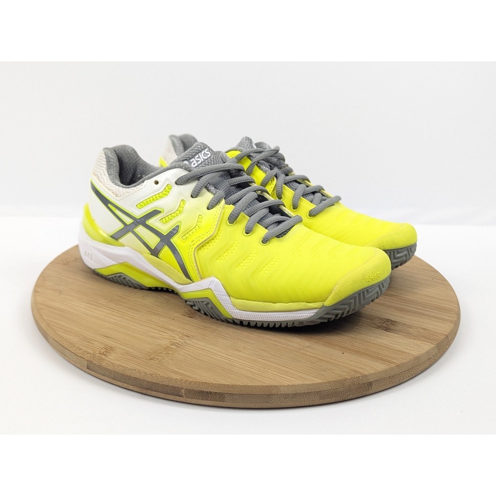 Asics Pickle Ball Shoes Womans 6.5 Gel-Resolution 7 Tennis Neon Green White
